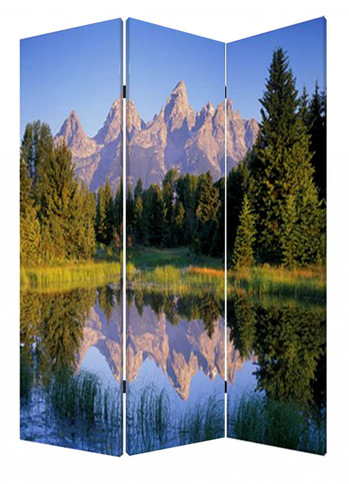 Wood Canvas Mountain Peaks Screen - Multi Color