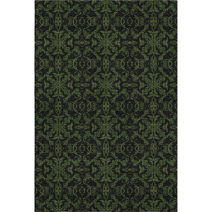 10' X 14' Medallion Washable Area Rug With UV Protection - Olive Green And Charcoal