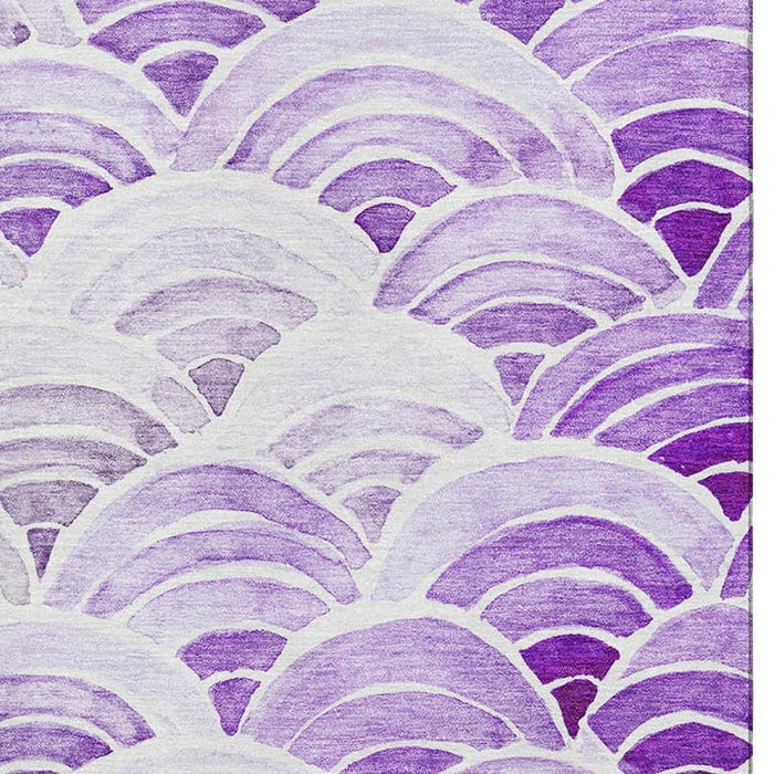 10' X 14' Geometric Washable Area Rug With UV Protection (645798) - Purple / Ivory / Gray