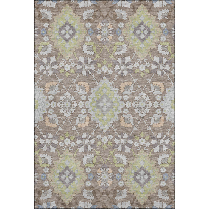 10' X 14' Oriental Washable Area Rug With UV Protection (678880) - Taupe / Peach / Artichoke Green