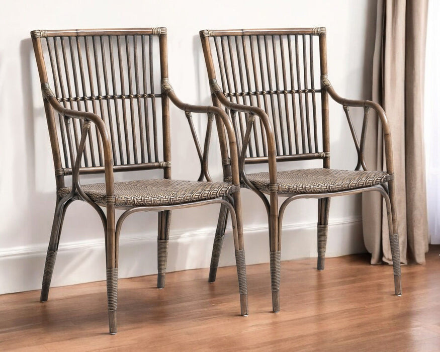 Rattan Slat Back Dining Arm Chairs (Set of 2) - Natural