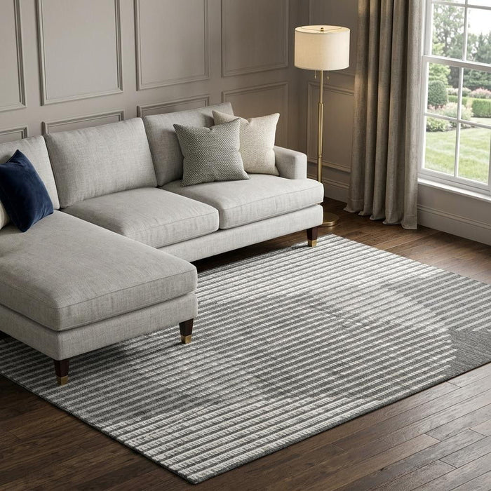 10' X 14' Geometric Washable Area Rug With UV Protection (678784) - Charcoal / Ivory / Gray