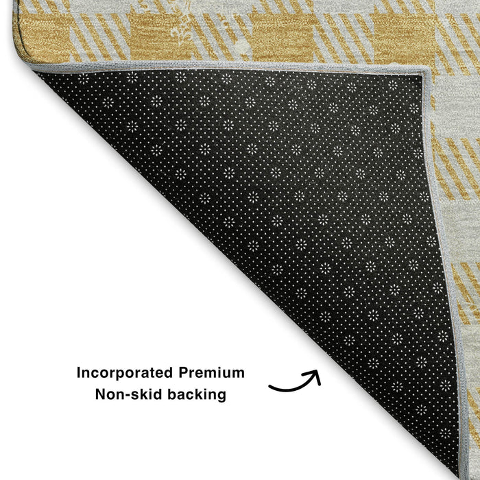 10' X 14' Gingham Washable Area Rug With UV Protection (702317) - Gold / Gray / Ivory