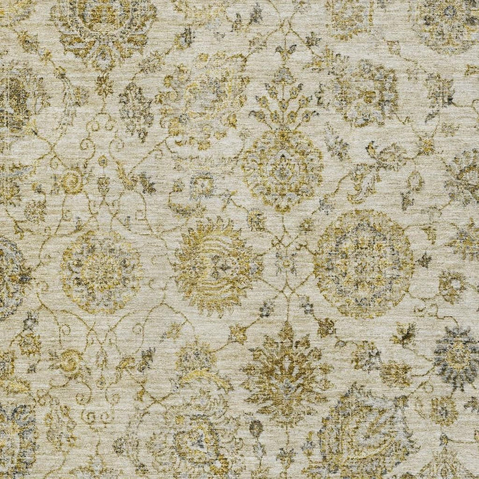10' X 14' Damask Washable Area Rug With UV Protection (705119) - Beige / Wheat