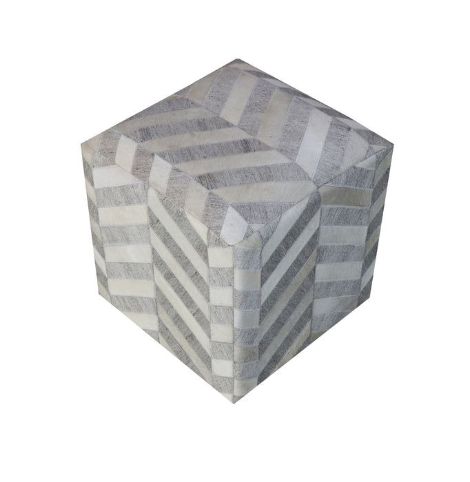 Hair on Hide Cube Chevron Pouf Ottoman - Gray And Ivory