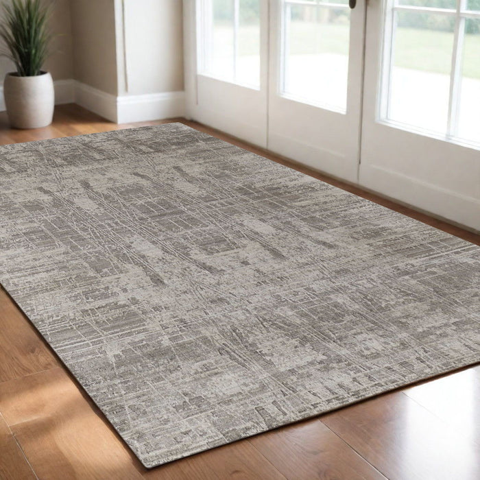 3' x 5' Abstract Hand Woven Worn Faded Area Rug - Gray And Silver