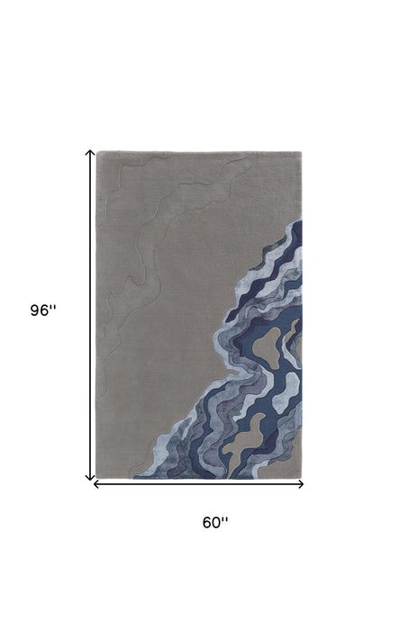 5' x 8' Wool Abstract Hand Tufted Modern Area Rug - Gray And Blue