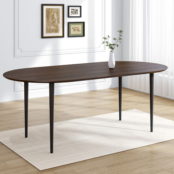 67" Solid Wood Mirrored Double Pedestal Base Oval Dining Room Table - Walnut