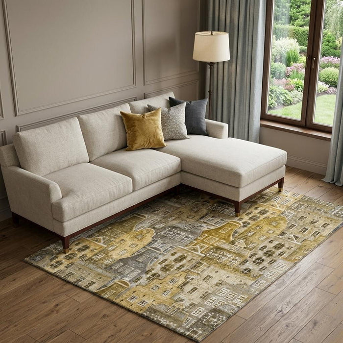 8' X 10' Abstract Geometric Washable Area Rug With UV Protection (650864) - Brown / Gray / Ivory