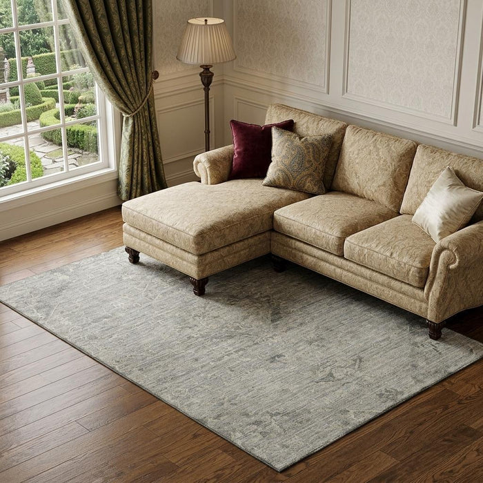 10' X 14' Medallion Washable Area Rug With UV Protection (684636) - Pewter / Silver