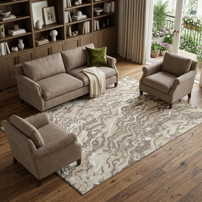 10' X 14' Abstract Washable Area Rug With UV Protection (681419) - Beige / Taupe / Ivory