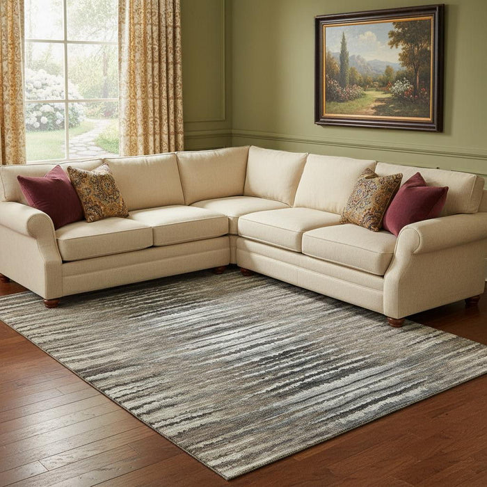 8' X 10' Striped Washable Area Rug With UV Protection (650978) - Brown / Gray / Ivory