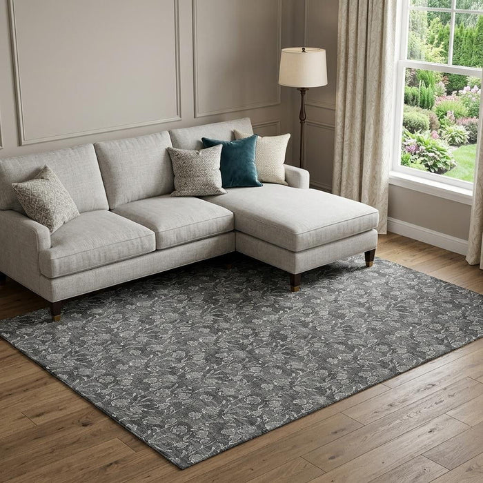 8' X 10' Floral Washable Area Rug With UV Protection (656440) - Gray / Silver