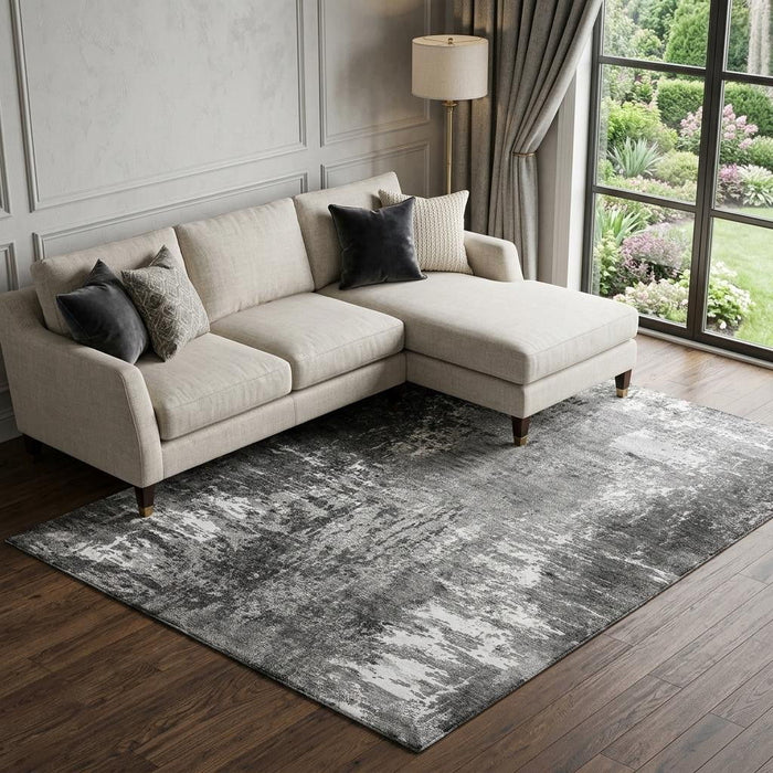 10' X 14' Abstract Washable Area Rug With UV Protection (657521) - Gray / Ivory