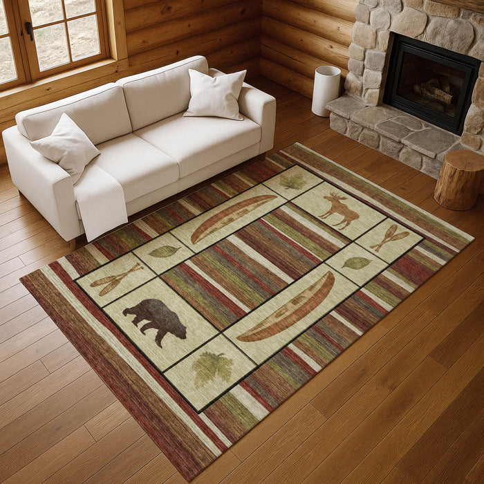 9' X 12' Animal Print Washable Area Rug With UV Protection - Brown / Rust