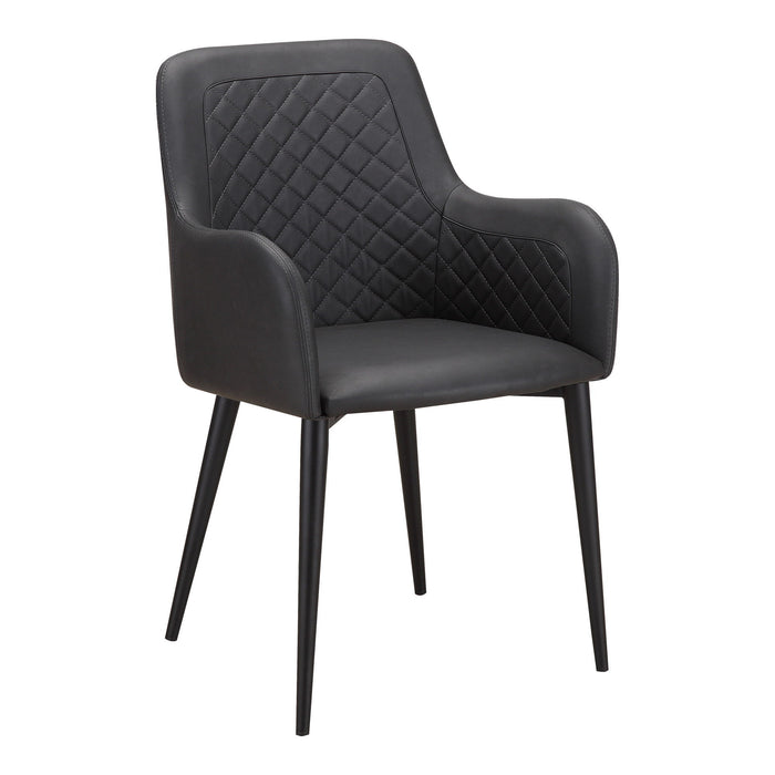 Tufted Upholstered Faux Leather Dining Arm Chairs (Set of 2) - Black