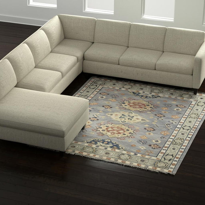 10' X 14' Geometric Hand Knotted Area Rug With Fringe - Blue