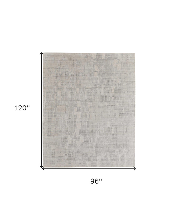 8' x 10' Abstract Hand Woven Worn Faded Area Rug - Ivory And Gray