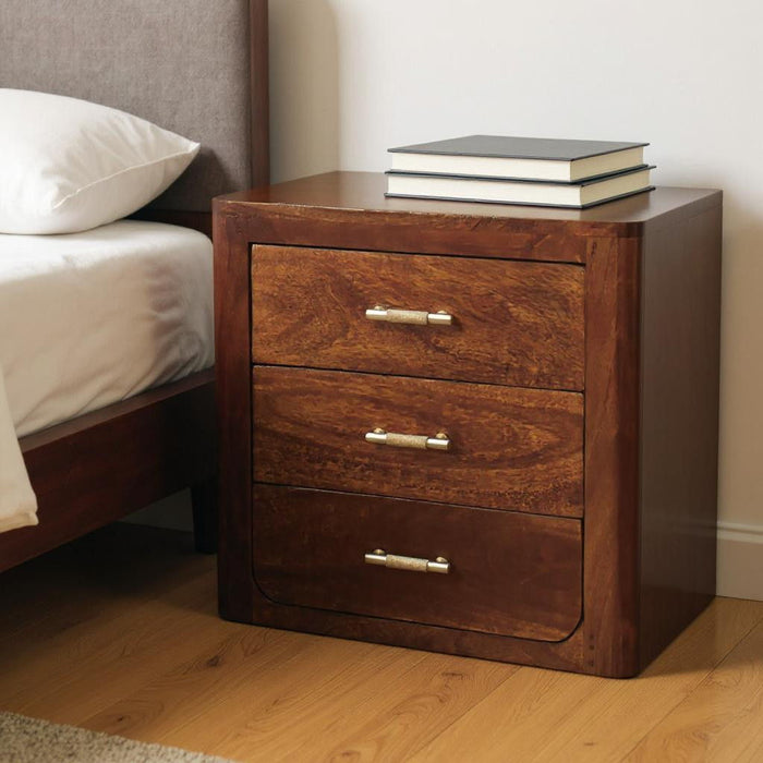 18" Solid Wood Three Drawer Nightstand - Brown