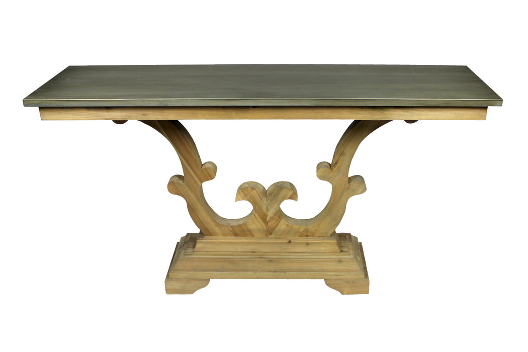 Zinc Distressed Trestle Console Table - Gray And Natural
