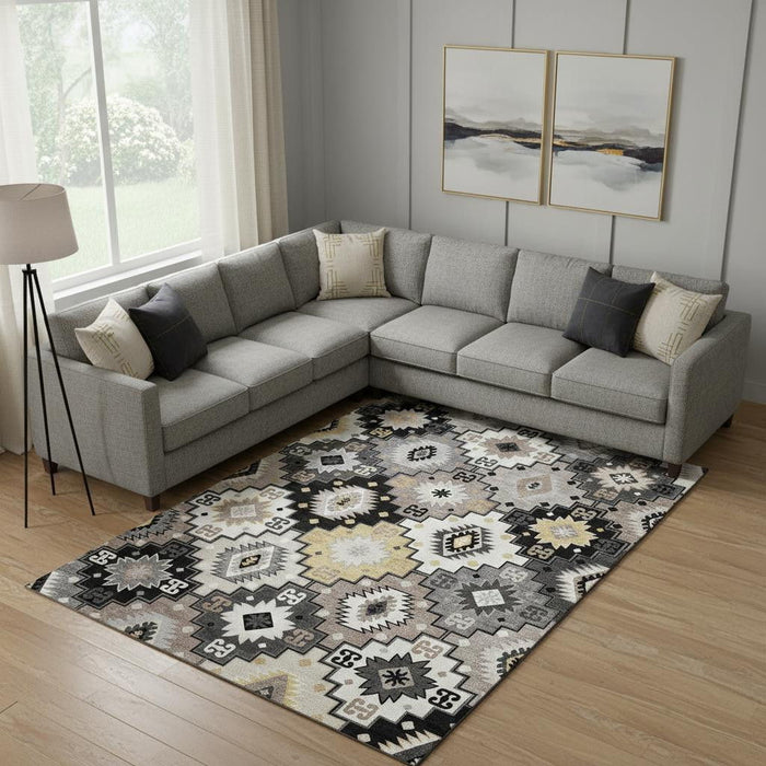 10' X 14' Geometric Washable Area Rug With UV Protection (718641) - Black / Gray