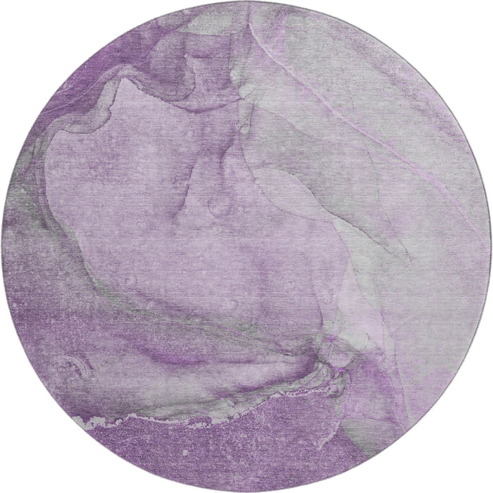 8' Abstract Washable Round Rug With UV Protection (647407) - Lilac / Ivory