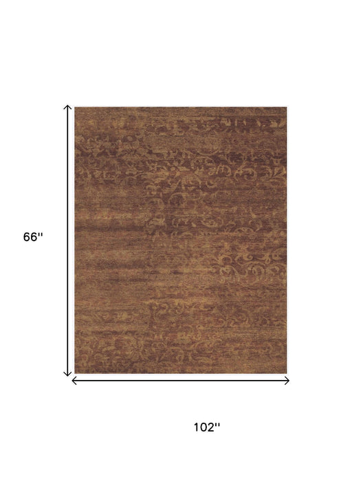 5' X 8' Wool Floral Hand Knotted Area Rug (744163) - Brown / Red