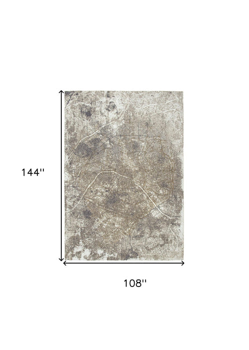 9' x 12' Abstract Non Skid Area Rug - Gray And White