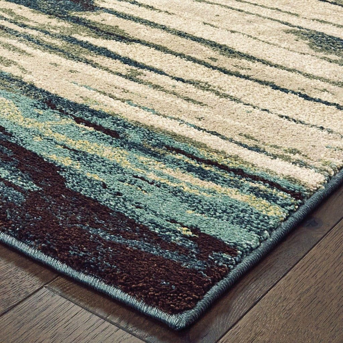 9' x 12' Ivory Blue Gray Abstract Layers Indoor Area Rug - Ivory Blue Gray