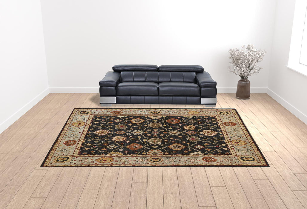 12' x 15' Wool Floral Hand Knotted Stain Resistant Area Rug With Fringe - Black Gold And Gray