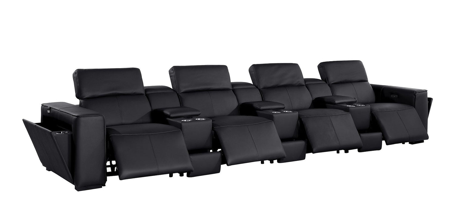 Top Grain Leather Reclining Metal USB Sofa (720420) - Black