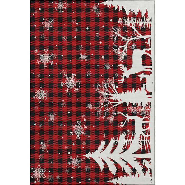 10' X 14' Gingham Washable Area Rug With UV Protection (702329) - Red / Black / Ivory