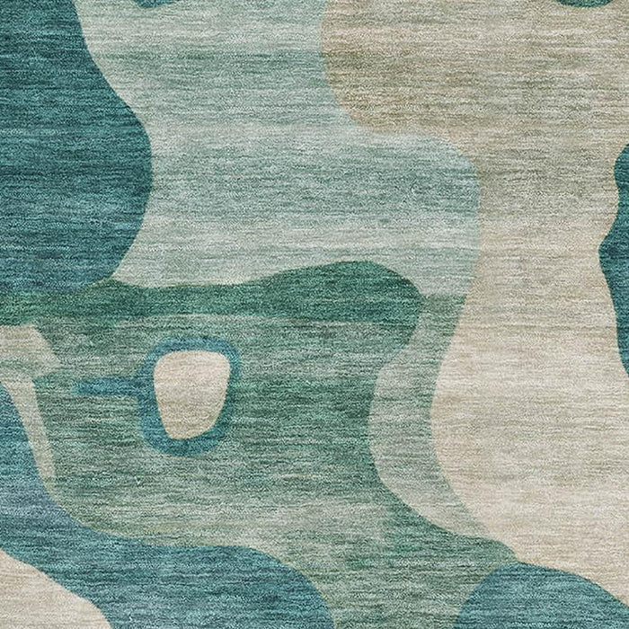 10' X 14' Abstract Washable Area Rug With UV Protection (716863) - Teal / Ivory