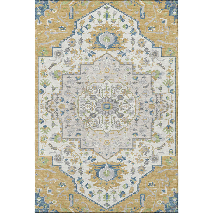 10' X 14' Oriental Washable Area Rug With UV Protection (677765) - Gold / Ivory / Blue