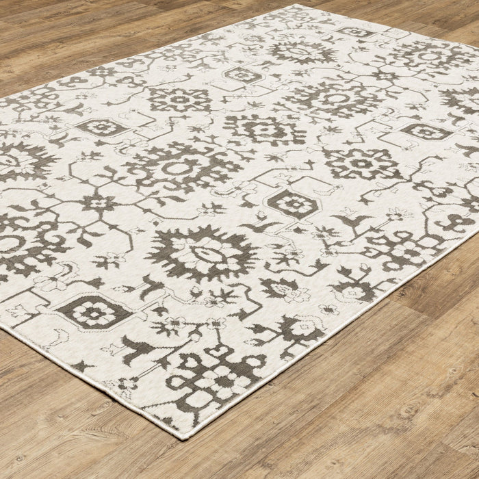 8' X 11' Oriental Area Rug - Ivory / Gray