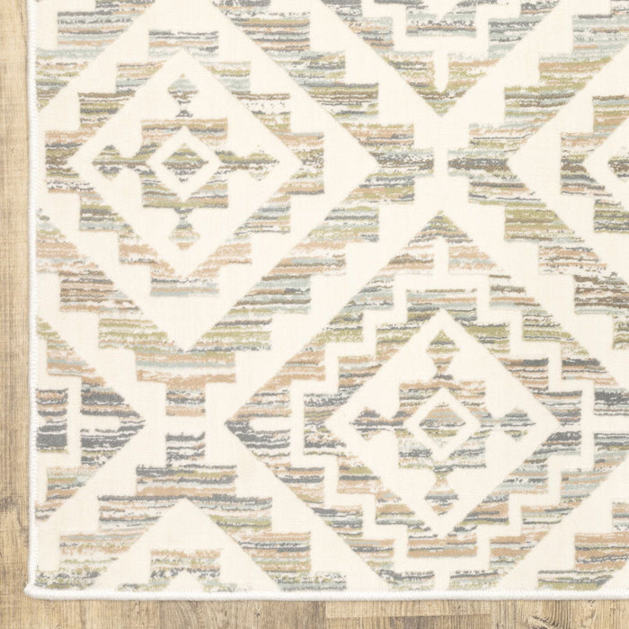 10' x 13' Geometric Power Loom Stain Resistant Area Rug - Gray Pink And Sage