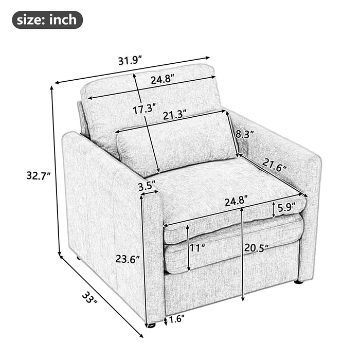 Giga cozy upholstered cushion armchair with plush fabric and cushioned armrests, ideal for a comfortable living room setting