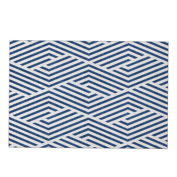 8' X 10' Geometric Washable Area Rug With UV Protection (648566) - Navy Blue / Ivory