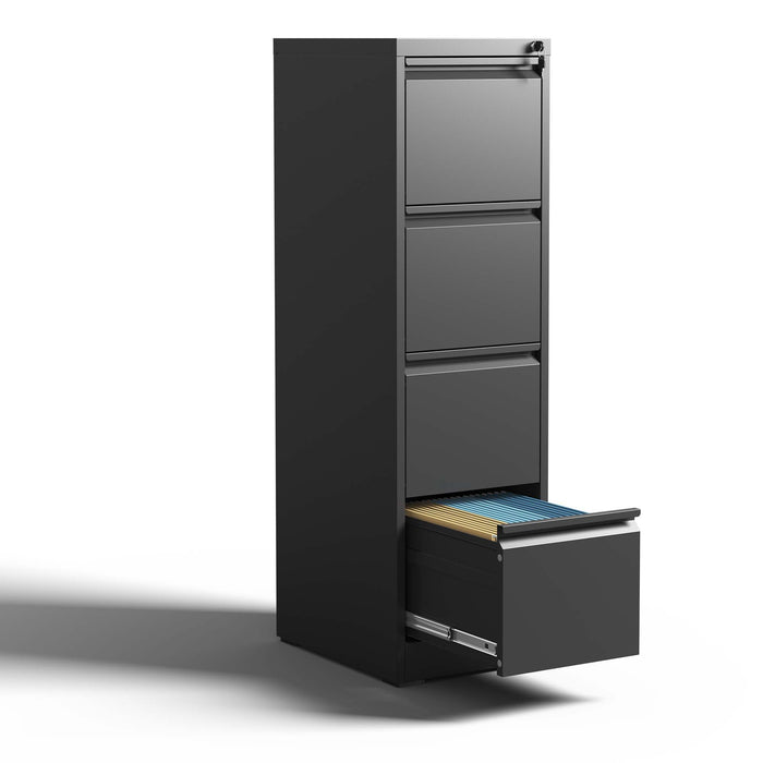Giga steel vertical file cabinet with lock for A4, legal, and letter size documents, featuring multiple drawers for secure storage.