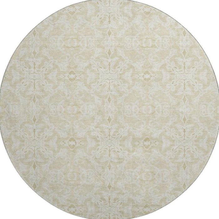 8' Medallion Washable Round Rug With UV Protection - Tan And Beige