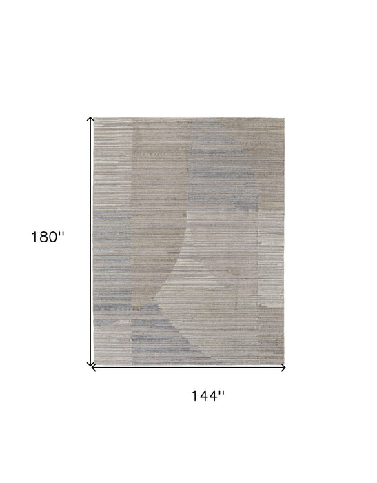 12' x 15' Abstract Hand Woven Worn Faded Area Rug - Tan And Blue