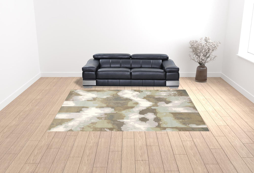 10' x 13' Abstract Power Loom Stain Resistant Area Rug - Sage Gray And Brown