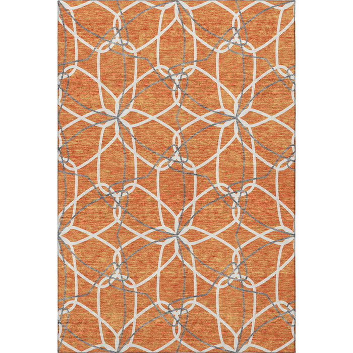 10' X 14' Geometric Washable Area Rug With UV Protection (675528) - Orange / Ivory / Gray