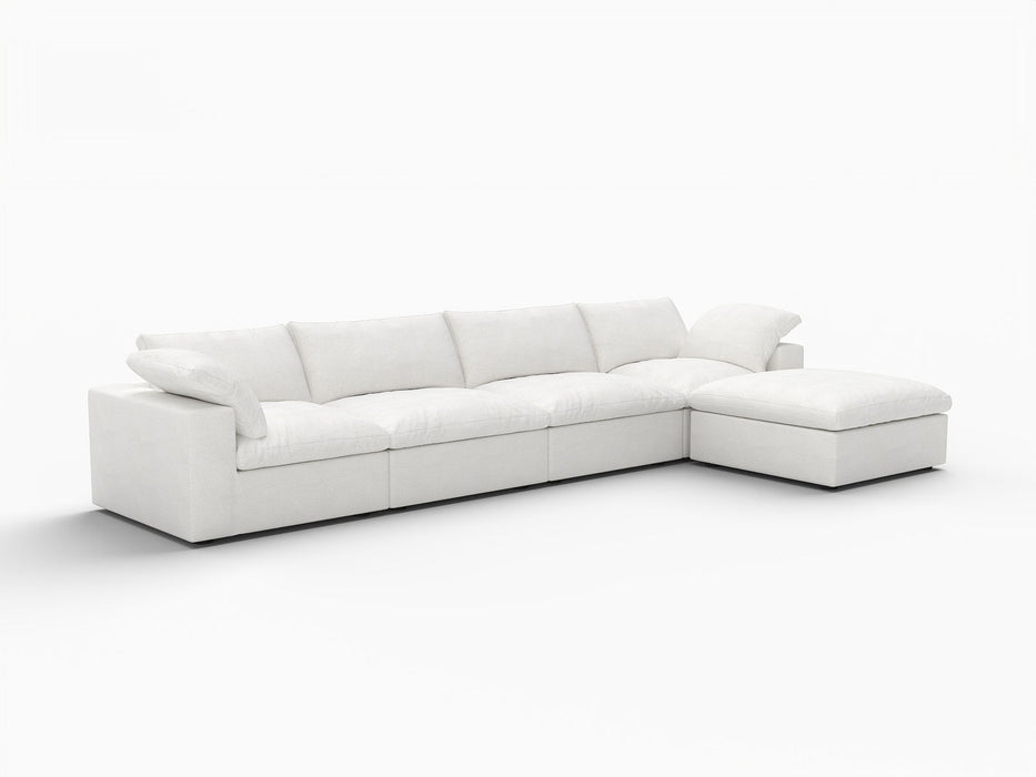 Two Piece Living Room Set Blend Modular Sofa With Ottoman Storage - White