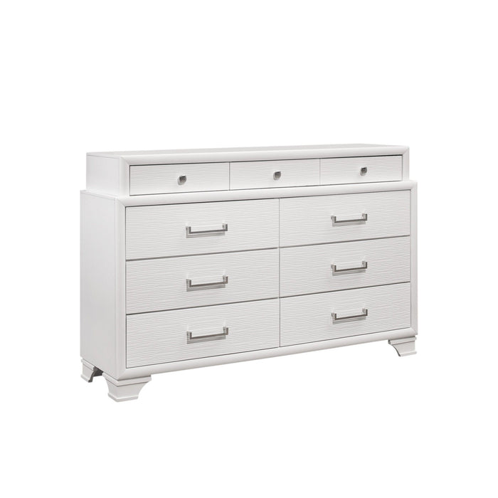 Solid Wood Mirrored Nine Drawer - White