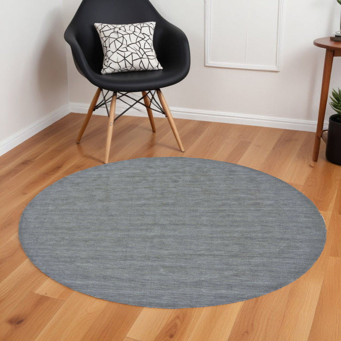 10' Round Wool Hand Woven Area Rug - Blue And Gray