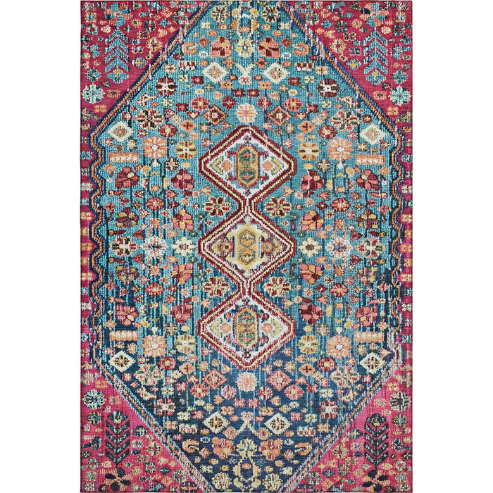 10' X 14' Geometric Washable Area Rug With UV Protection (705191) - Teal / Merlot / Ivory