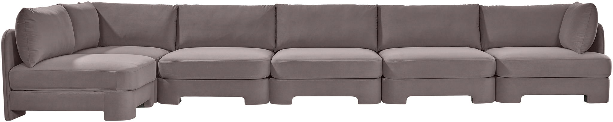Meridian Furniture Hammond velvet performance fabric 6-piece L-shaped armless sectional sofa in a stationary design