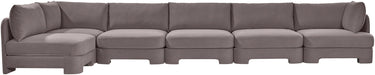 Meridian Furniture Hammond velvet performance fabric 6-piece L-shaped armless sectional sofa in a stationary design
