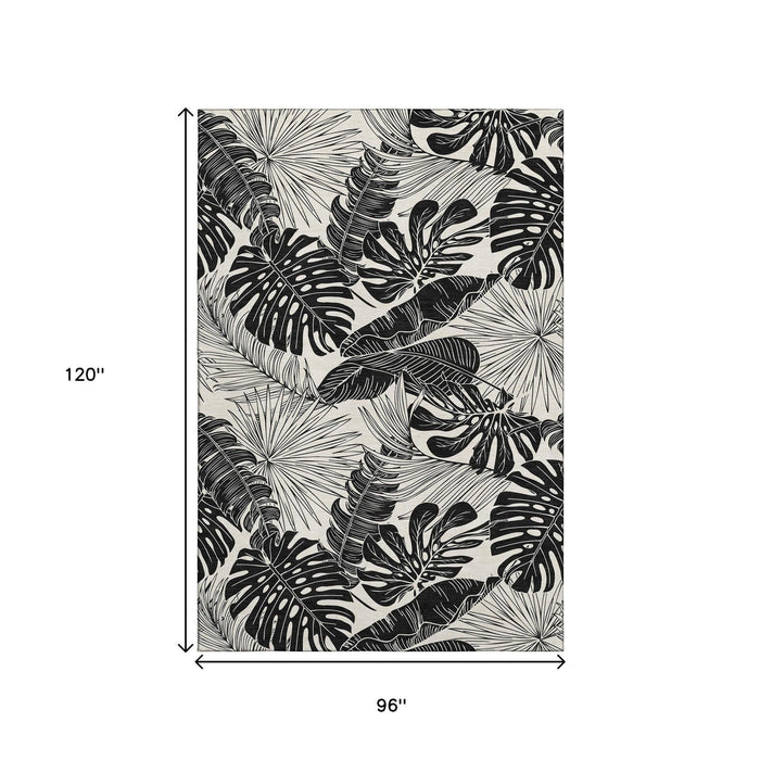 8' X 10' Geometric Washable Area Rug With UV Protection (646401) - Midnight / Ivory